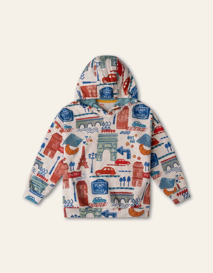 YF26BHJ504 BIRCH BOYS HUGO PARIS PRINT HOODED SWEATSHIRT