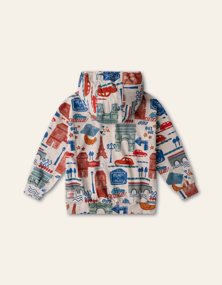 YF26BHJ504 BIRCH BOYS HUGO PARIS PRINT HOODED SWEATSHIRT