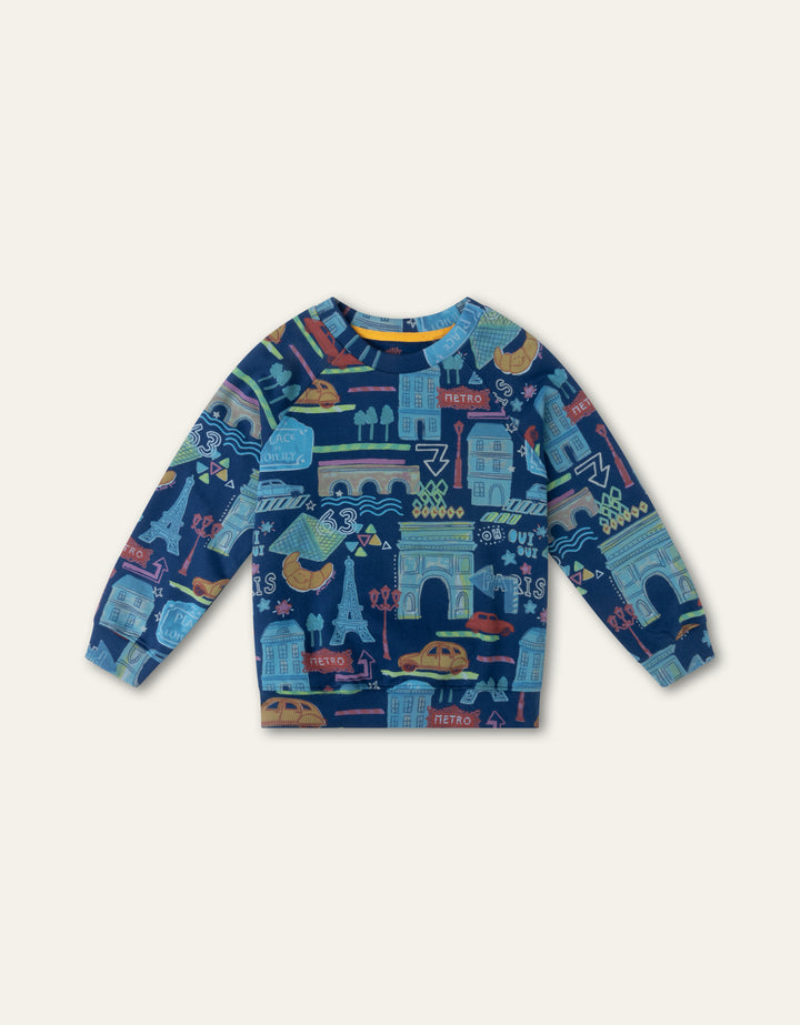 YF26BHJ505 BLUE BOYS HUTT PARIS PRINT CREWNECK SWEATSHIRT