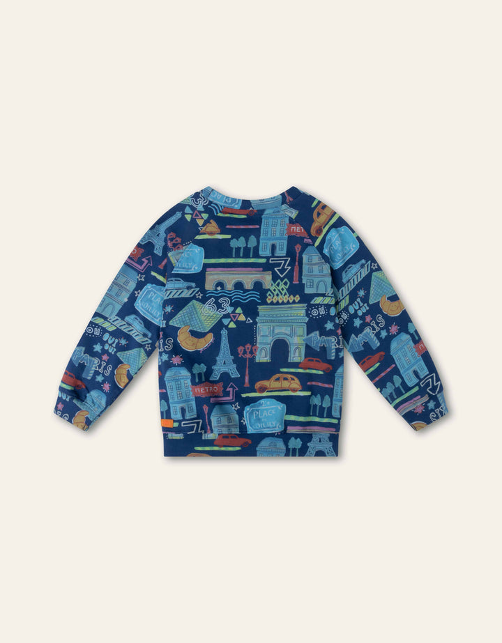 YF26BHJ505 BLUE BOYS HUTT PARIS PRINT CREWNECK SWEATSHIRT