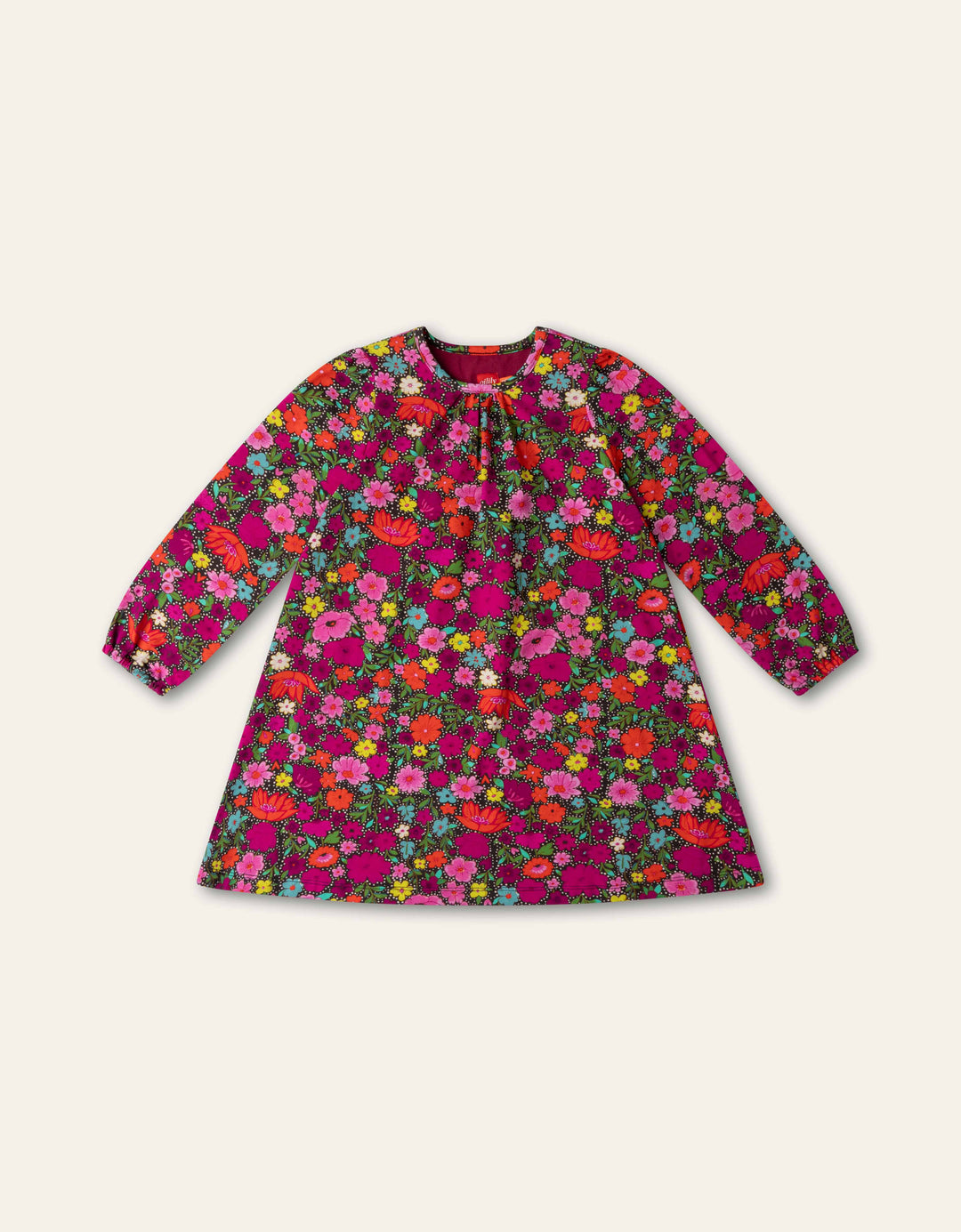 YF26GDR281 MAGENTA GIRLS DAME LS FLORAL DRESS