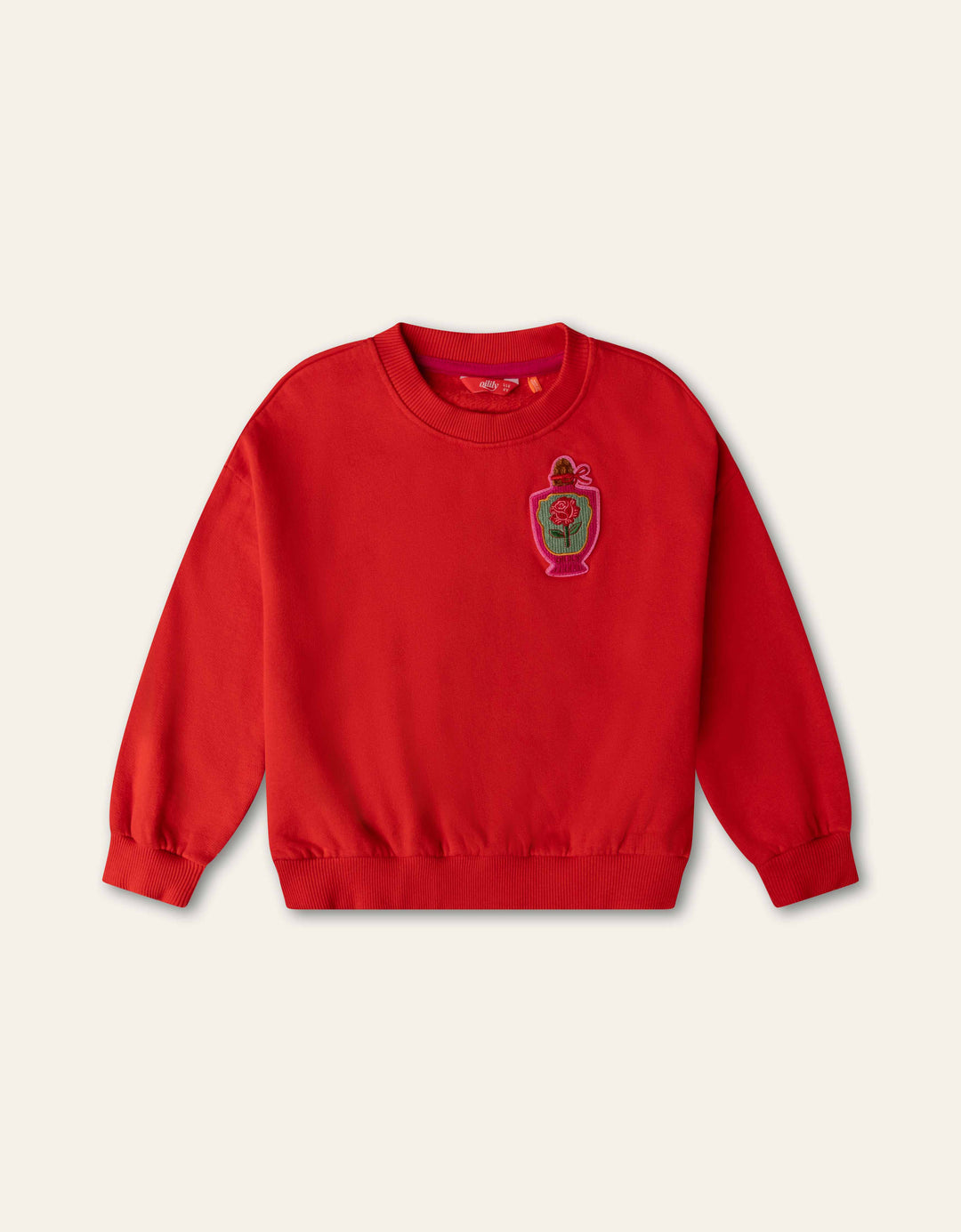 YF26GHJ206 RED ORANGE GIRLS HOKI CREWNECK SWEATSHIRT PERFUME BADGE