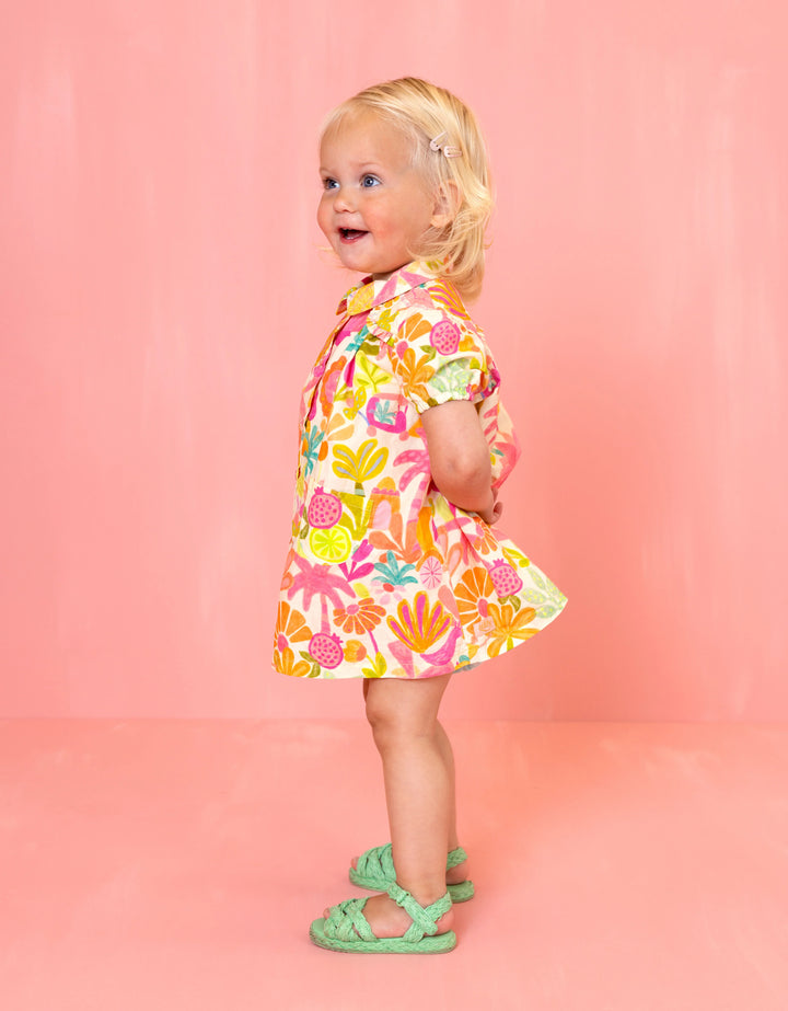 017 DALOO GIRLS FLORAL DRESS - ALMOND OIL