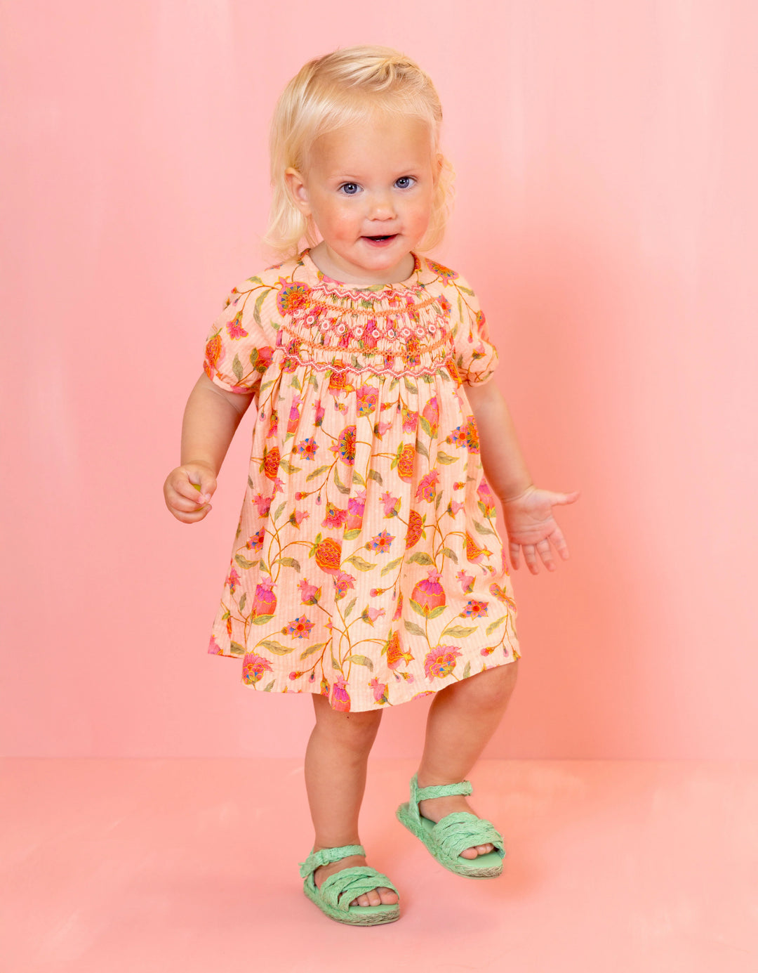 320 DORISSA GIRLS FLORAL DRESS - PEACH