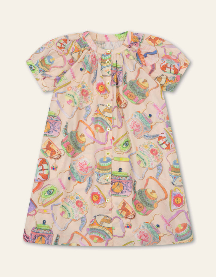 011 DIWA GIRLS TEA PRINT DRESS - SAND