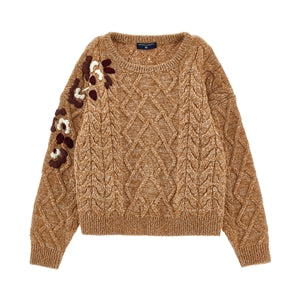 Z9H607 PULL IRLANDESE CON RICAMI - PANNA+BEIGE