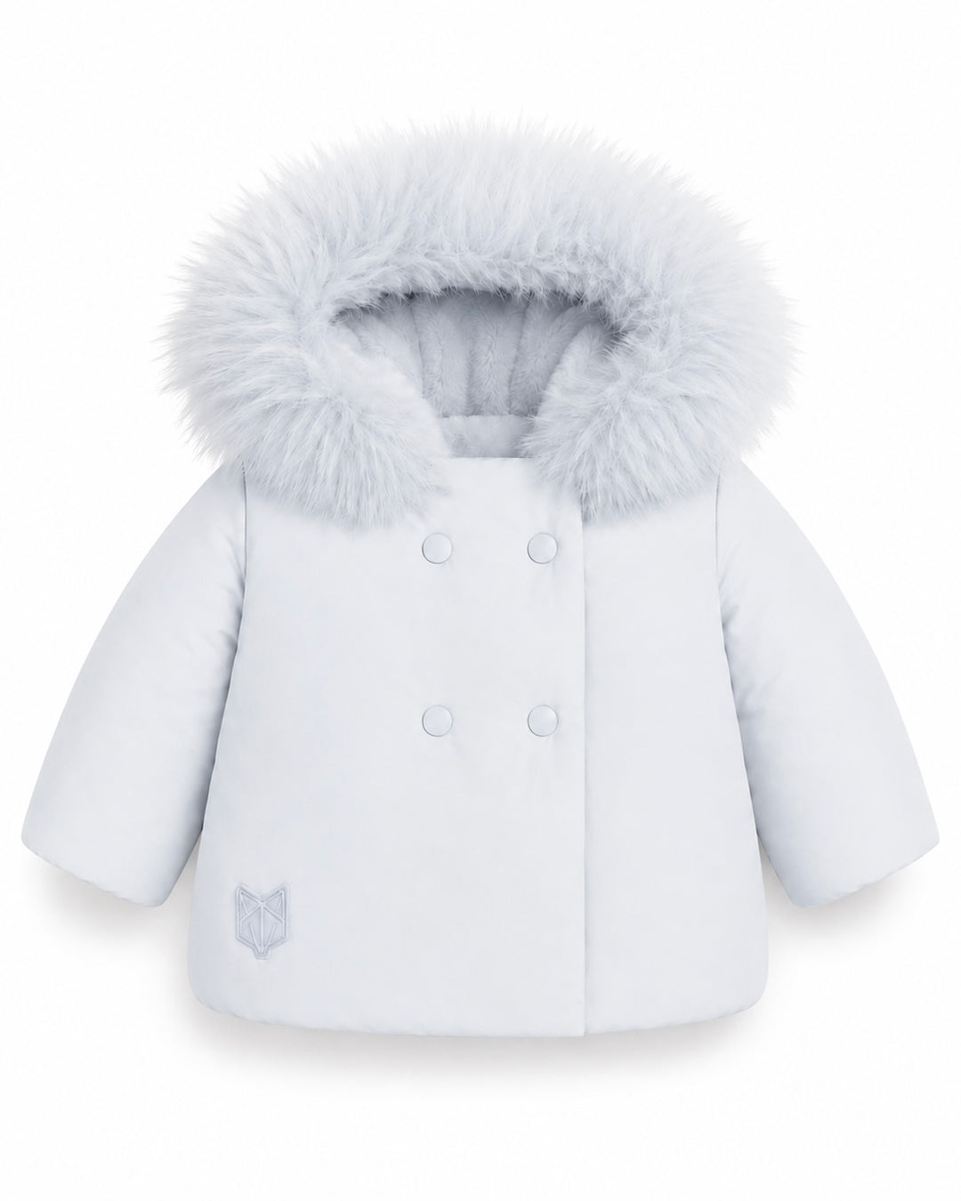 B2 Blue Double-Breasted Fur Trimmed Hooded Baby Boys Down Coat - BLUE