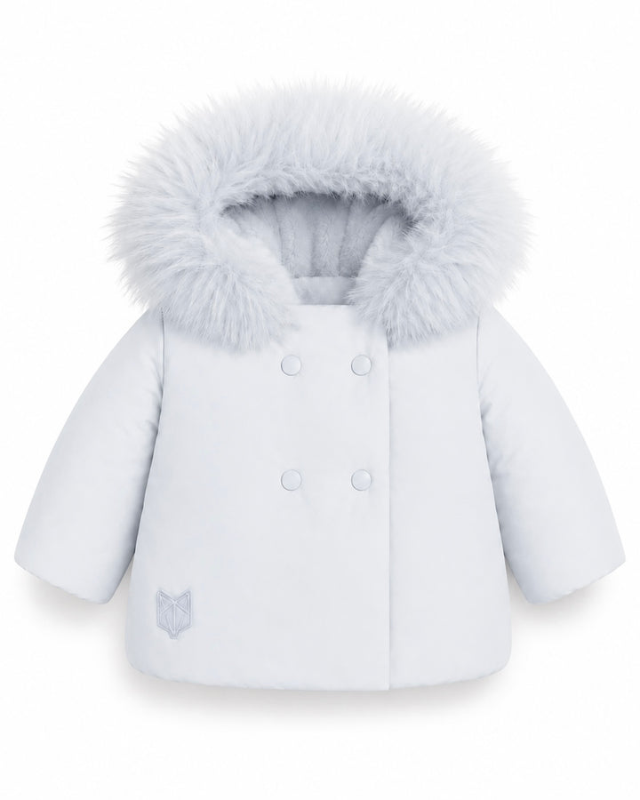B2 Blue Double-Breasted Fur Trimmed Hooded Baby Boys Down Coat - BLUE