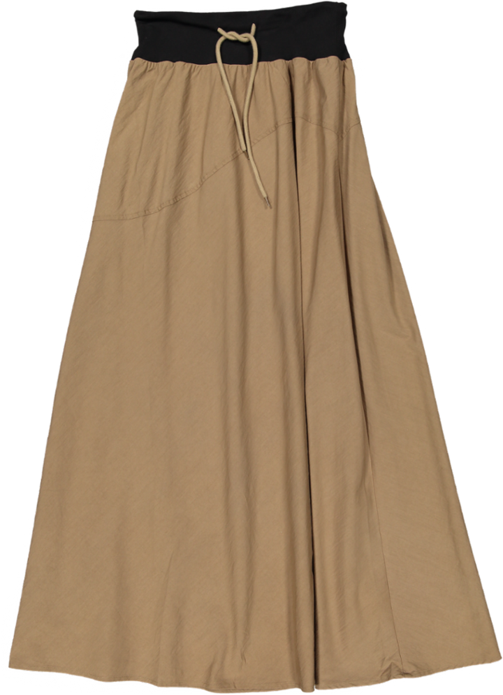 RVS635S-B-High Waistband Drawstring Skirt - Fawn