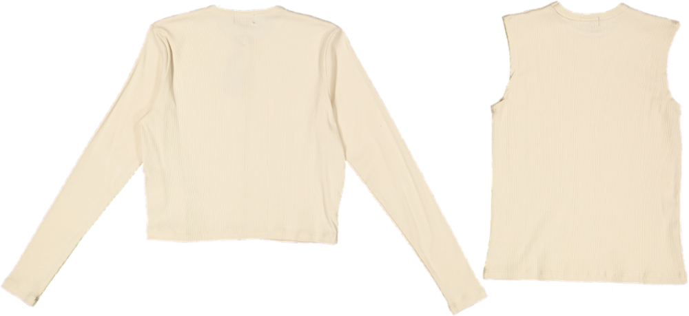 RVS640T-D-Cropped Ribbed Twin Set- Parchment