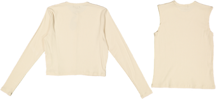 RVS640T-D-Cropped Ribbed Twin Set- Parchment