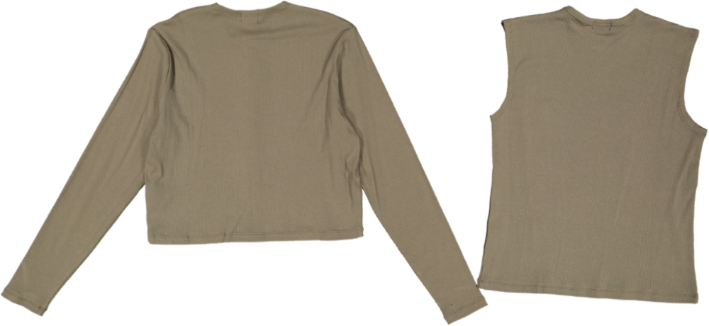 RVS640T-C-Cropped Ribbed Twin Set- Green Moss