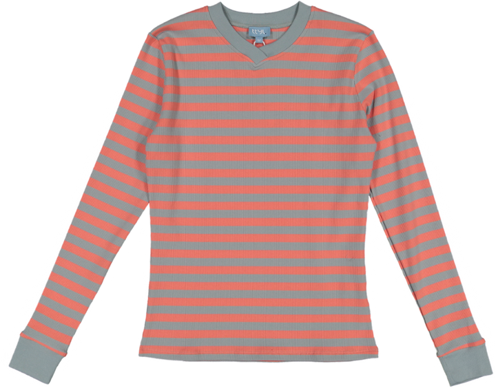 VB5030T-THICK STRIPED BAND T-SHIRT-coral/grey