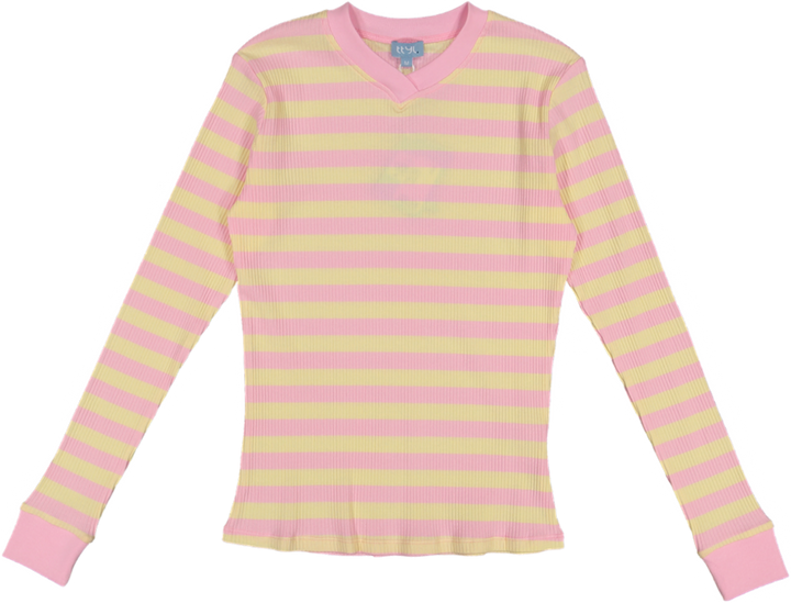 VB5030T-THICK STRIPED BAND T-SHIRT-light pink/yellow