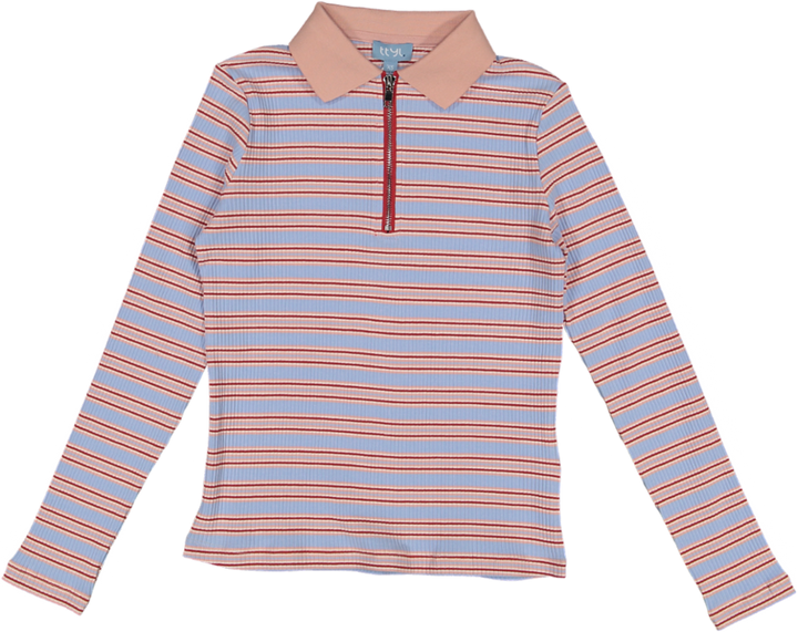 VB5032T-STRIPED RIBBED POLO T-SHIRT-blue/pink