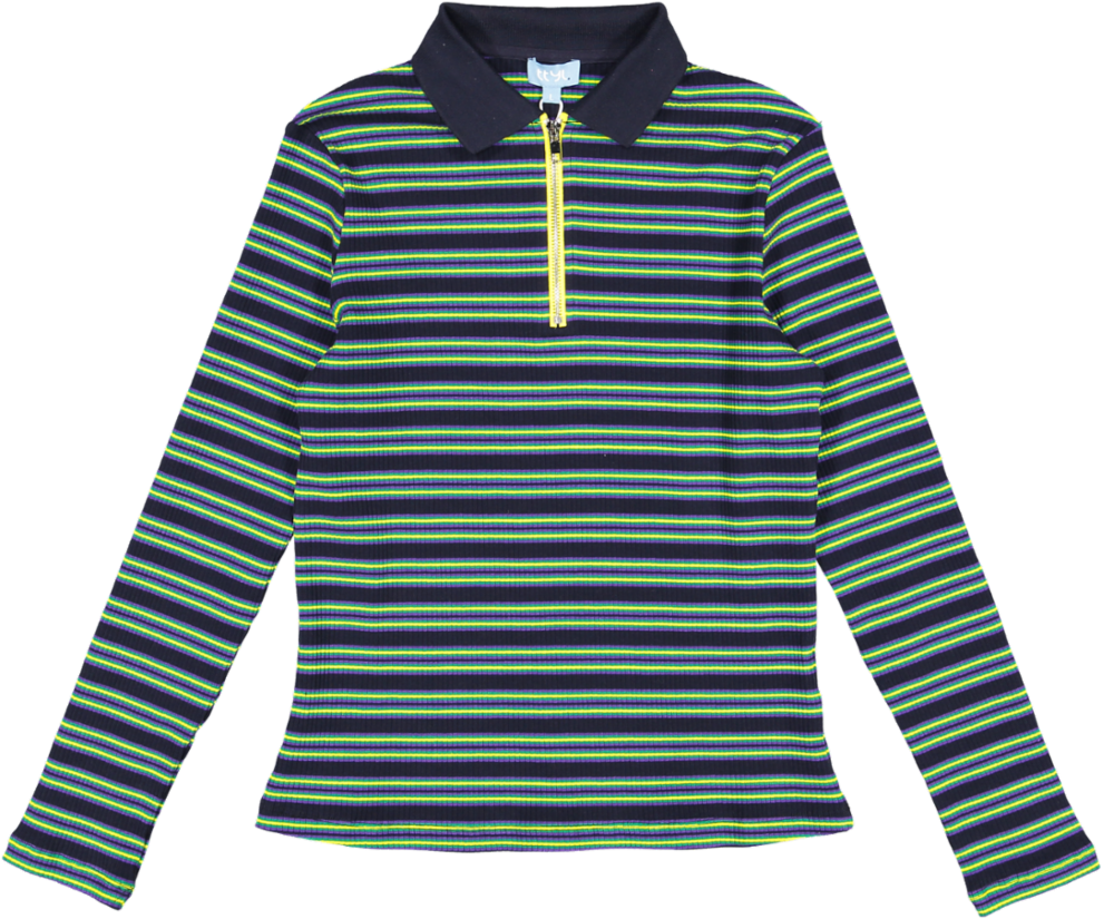 VB5032T-STRIPED RIBBED POLO T-SHIRT-navy/yellow