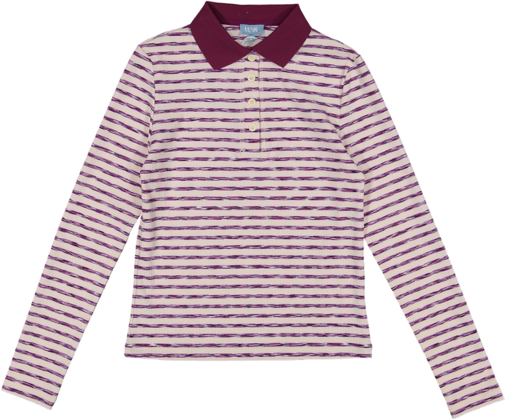 VB5033T-STRIPED HEATHER POLO -cream/purple