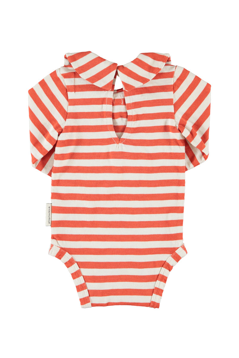 JRS2605 LONG SLEEVE BODY W/ SAILOR COLLAR - RED & ECRU STRIPES