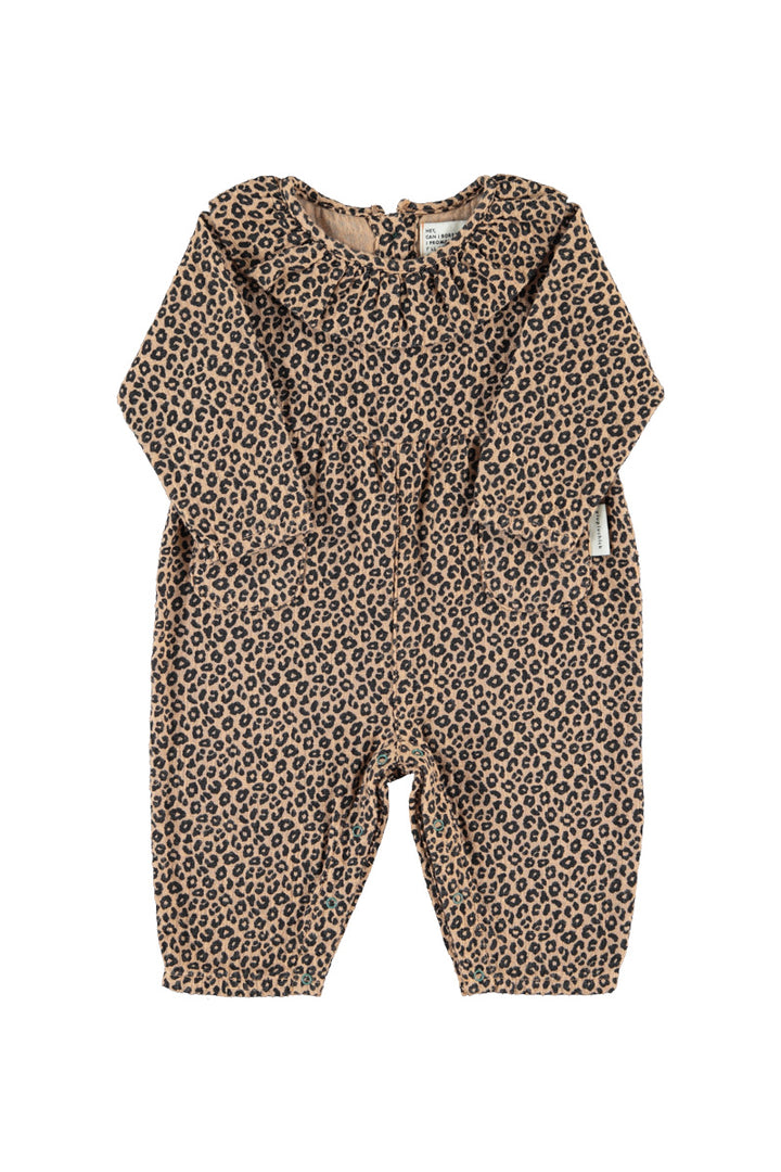 BB2608 BABY JUMPSUIT W/ COLLAR - BROWN W/ ANIMAL PRINT