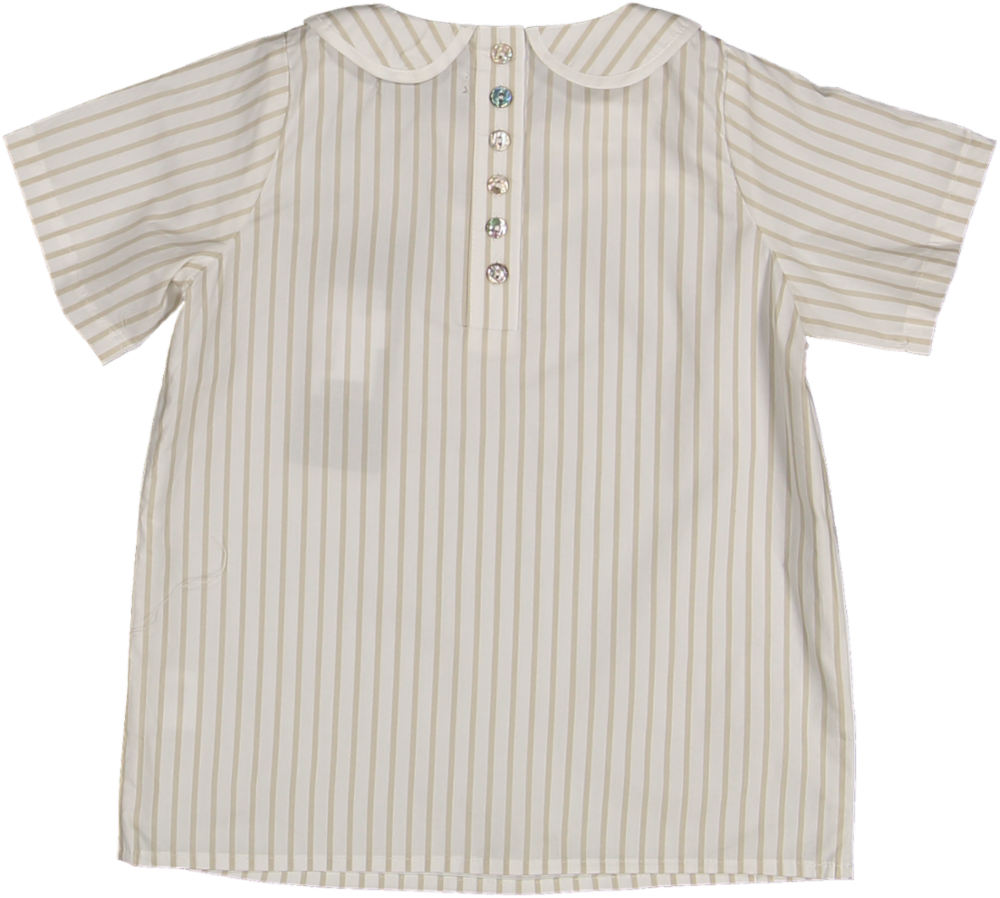 C-26113-Striped Collar Blouse-White/Tan