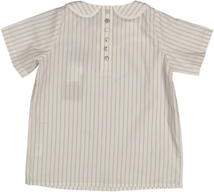 C-26113-Striped Collar Blouse-White/Tan