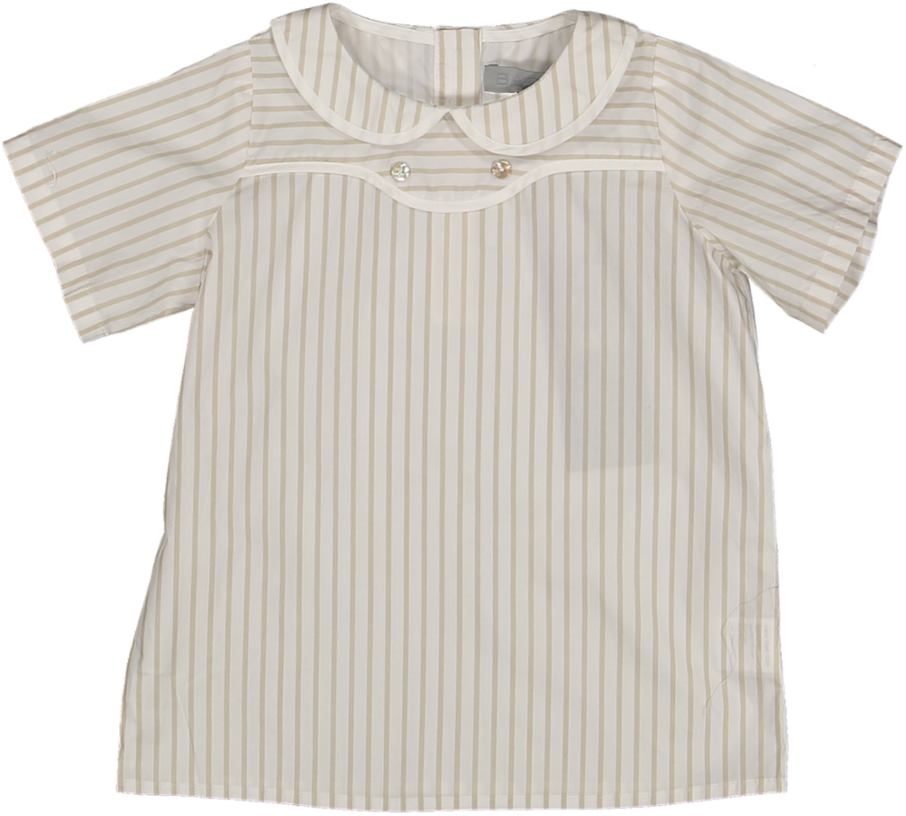 C-26113-Striped Collar Blouse-White/Tan