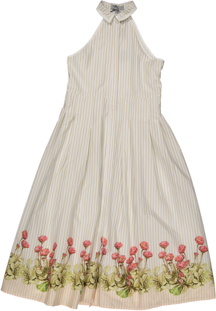 C-26519-Striped Collar Dress-White/Tan
