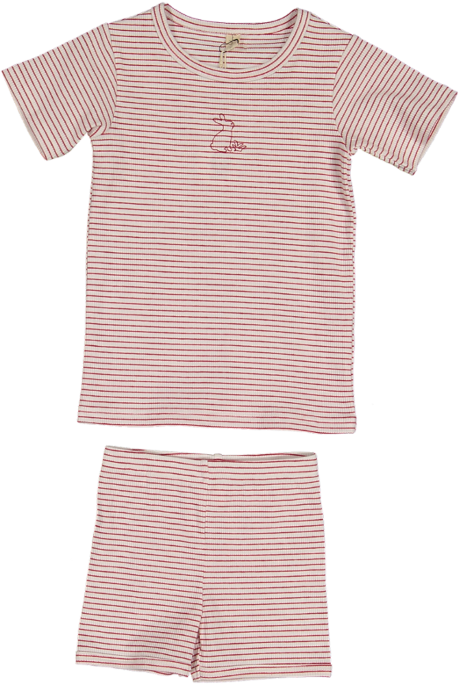 BLSS26077SS-Bunny Short Sleeve Top & Shorts-Red/White