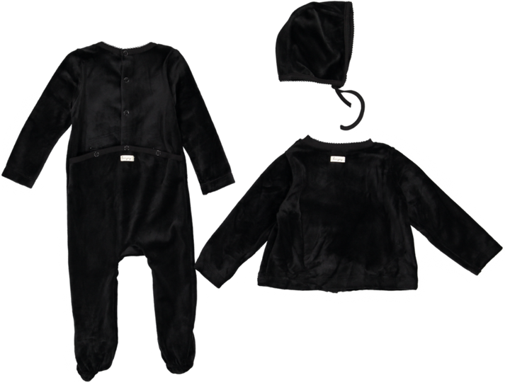 BLW48FCH-STRETCHIE/CARDIGAN/BEANIE SET-Black