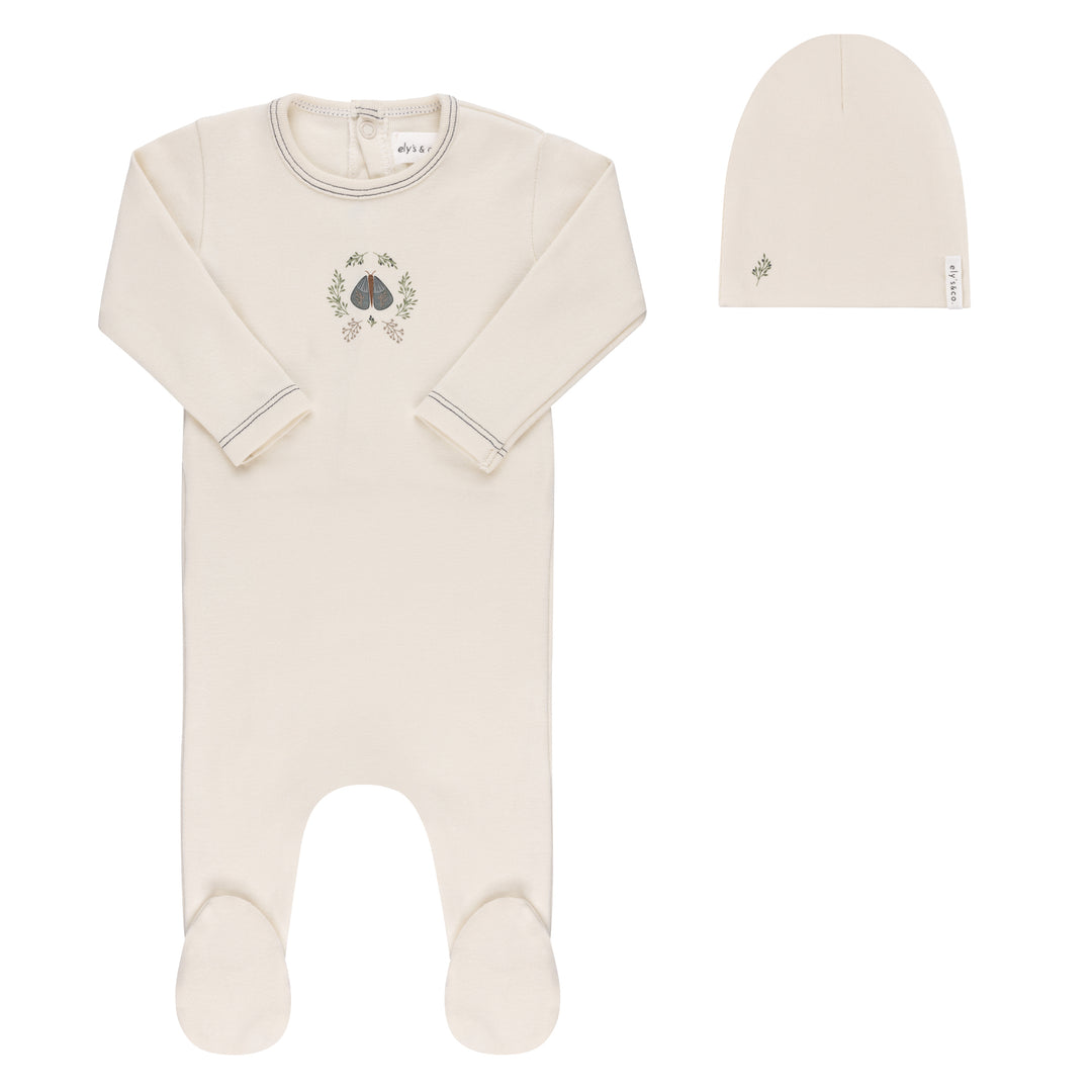 GARDEN FLORAL CENTER COLLECTION-FOOTIE/BONNET SET-Ivory Boy