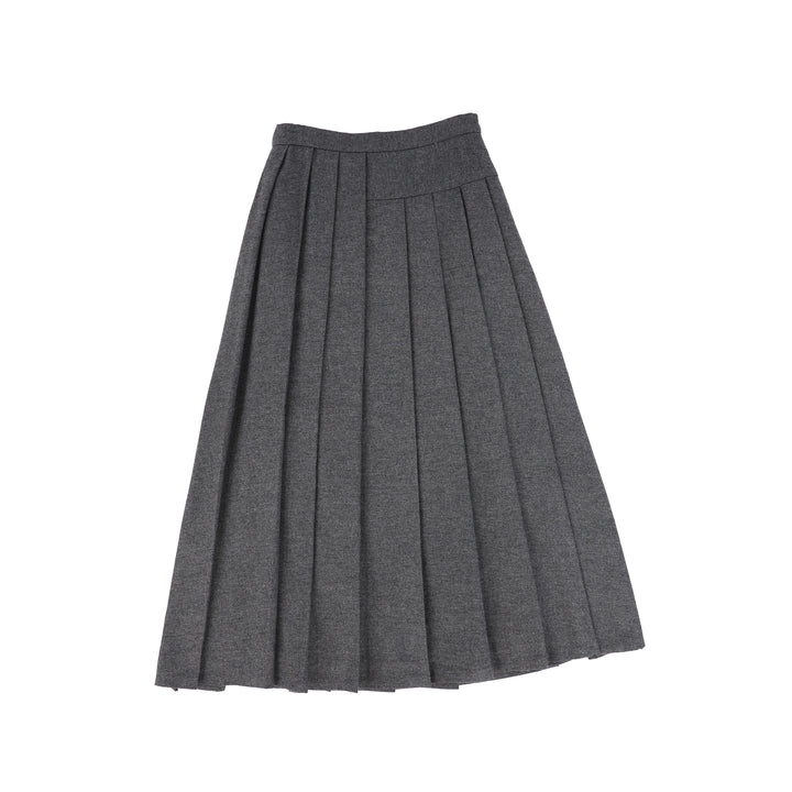 C14101-WOOL PLEATED MAXI SKIRT-Grey