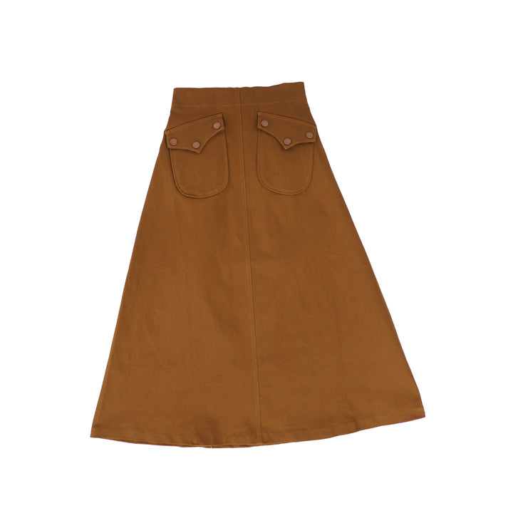 C14165-DENIM POCKET MIDI SKIRT-Camel