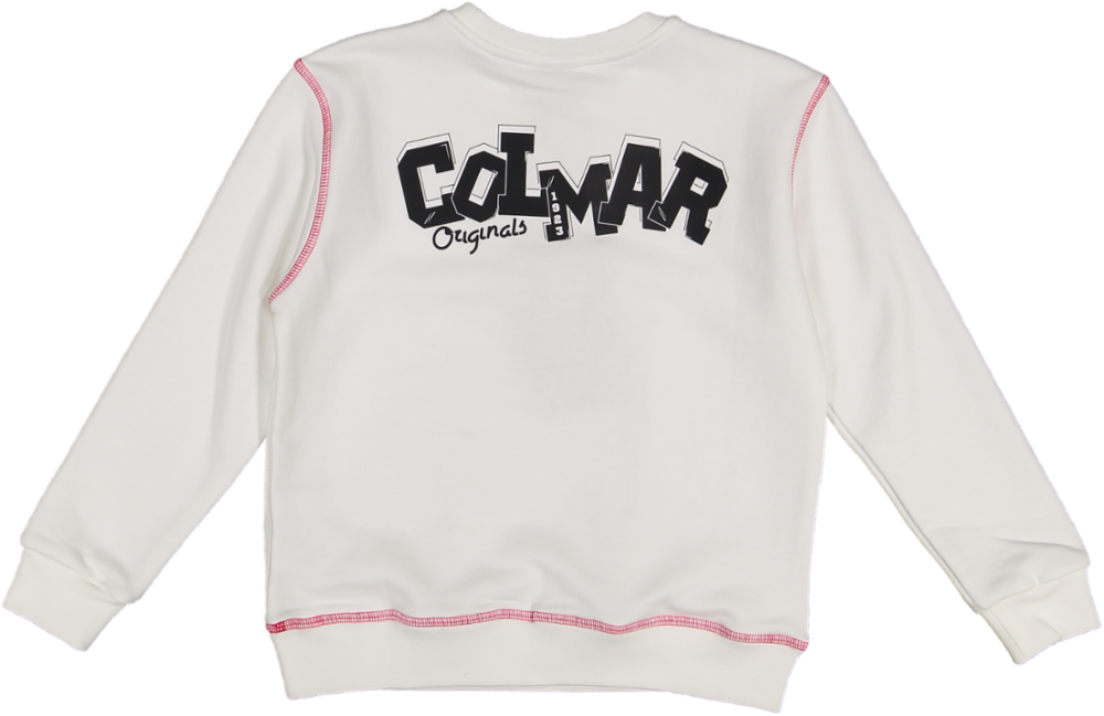 3633-CREW-NECK PRINT/COLORED STICHING -White