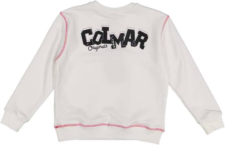 3633-CREW-NECK PRINT/COLORED STICHING -White