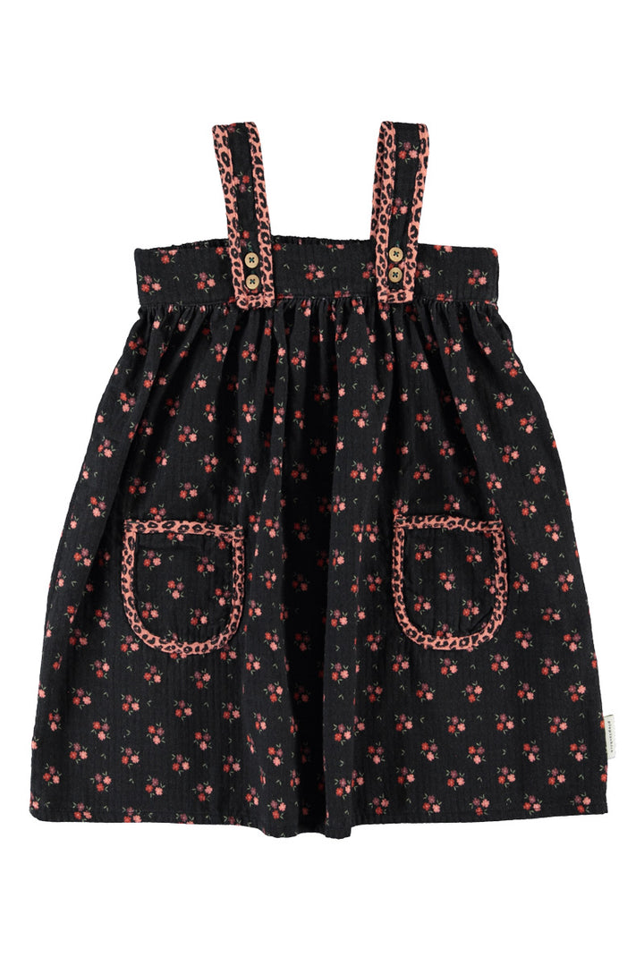 MN2614 SHORT DRESS W/ STRAPS - BLACK W/ FLOWERS