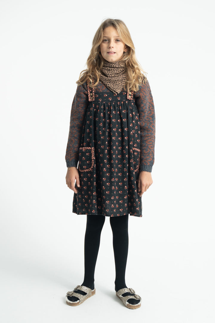 MN2614 SHORT DRESS W/ STRAPS - BLACK W/ FLOWERS