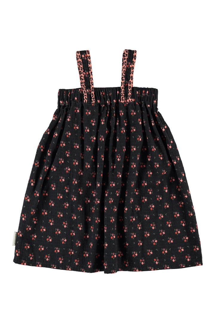 MN2614 SHORT DRESS W/ STRAPS - BLACK W/ FLOWERS