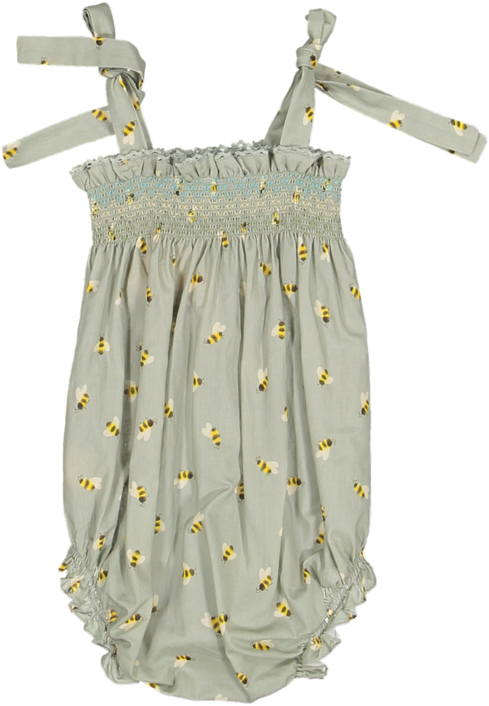 AUDREY SMOCKED/LUCY BUBBLE SET-Honey Bees Printed Cotton Cambric
