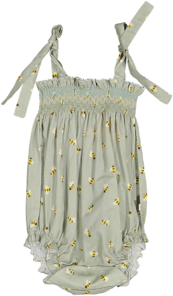 AUDREY SMOCKED/LUCY BUBBLE SET-Honey Bees Printed Cotton Cambric
