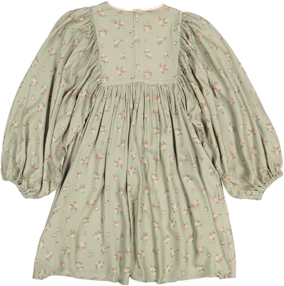Belle Dress-Printed Viscose Rayon Twill - Ditsy Bouquet Jade Print