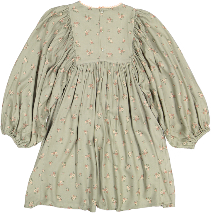 Belle Dress-Printed Viscose Rayon Twill - Ditsy Bouquet Jade Print