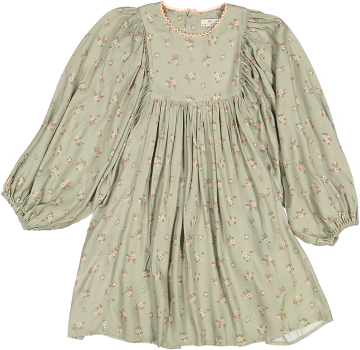Belle Dress-Printed Viscose Rayon Twill - Ditsy Bouquet Jade Print