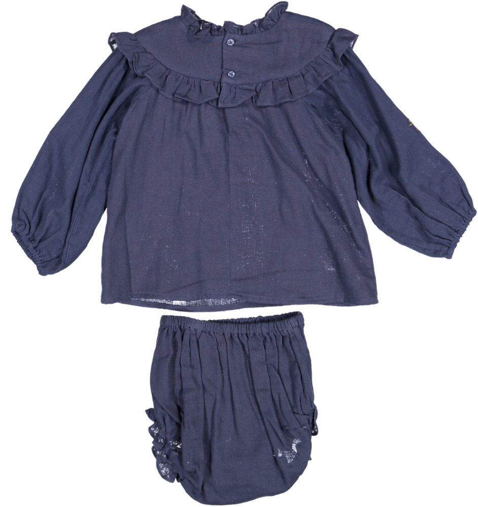Charlie Baby Dress and Bloomer-Dyed Cotton Double Gauze - Navy