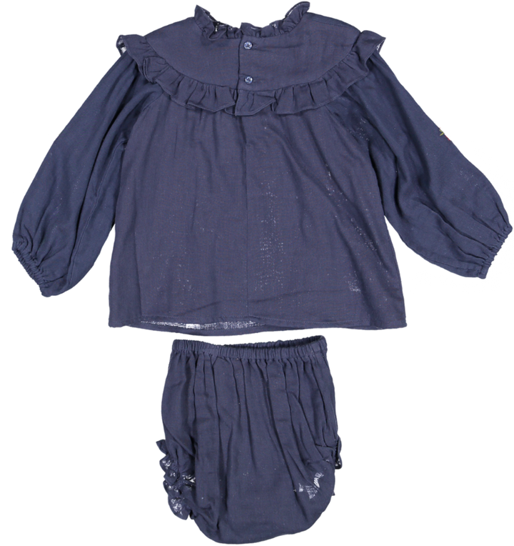 Charlie Baby Dress and Bloomer-Dyed Cotton Double Gauze - Navy