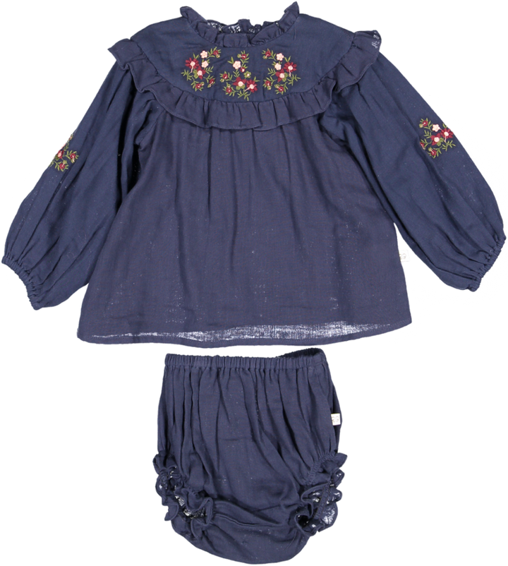 Charlie Baby Dress and Bloomer-Dyed Cotton Double Gauze - Navy