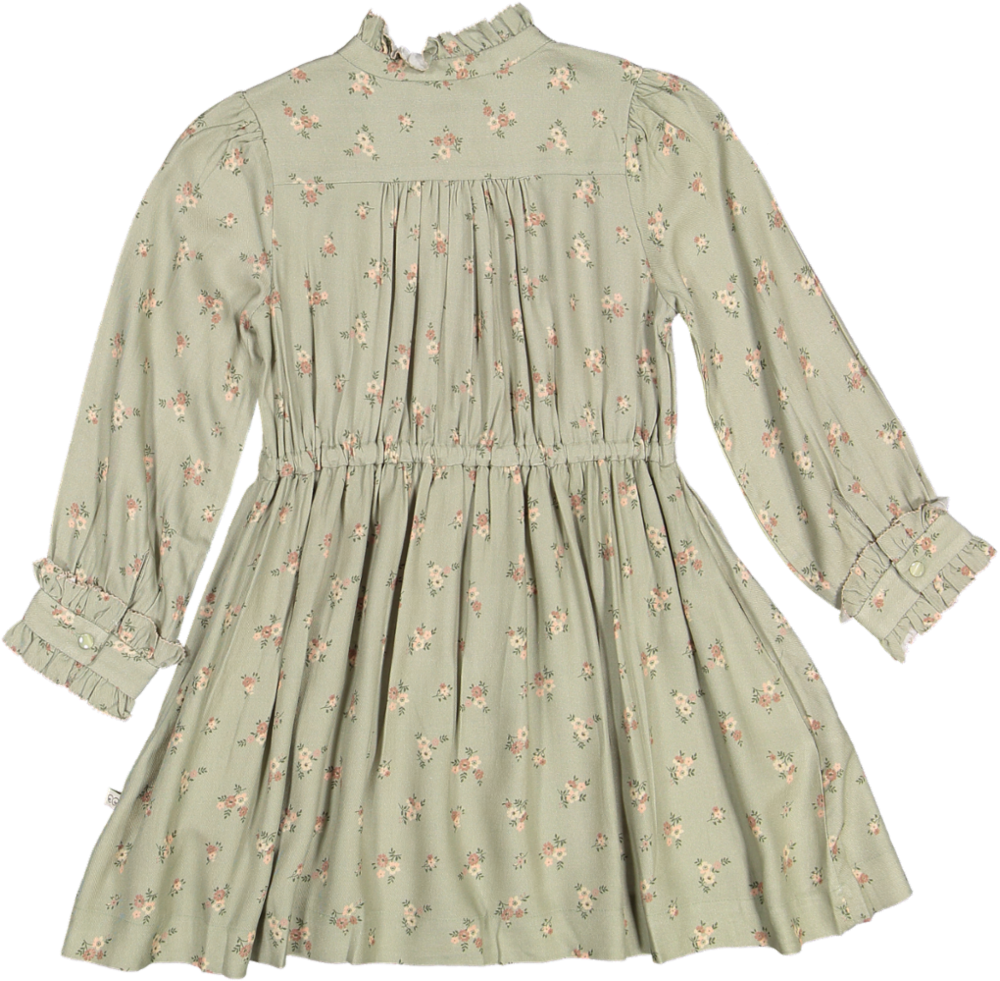 Dawn Dress-Printed Viscose Rayon Twill - Ditsy Bouquet Jade Print