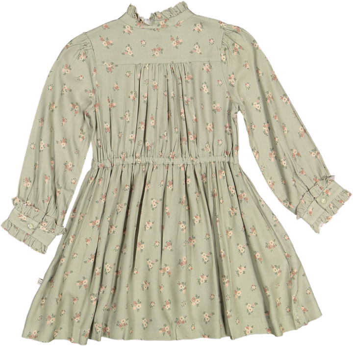 Dawn Dress-Printed Viscose Rayon Twill - Ditsy Bouquet Jade Print