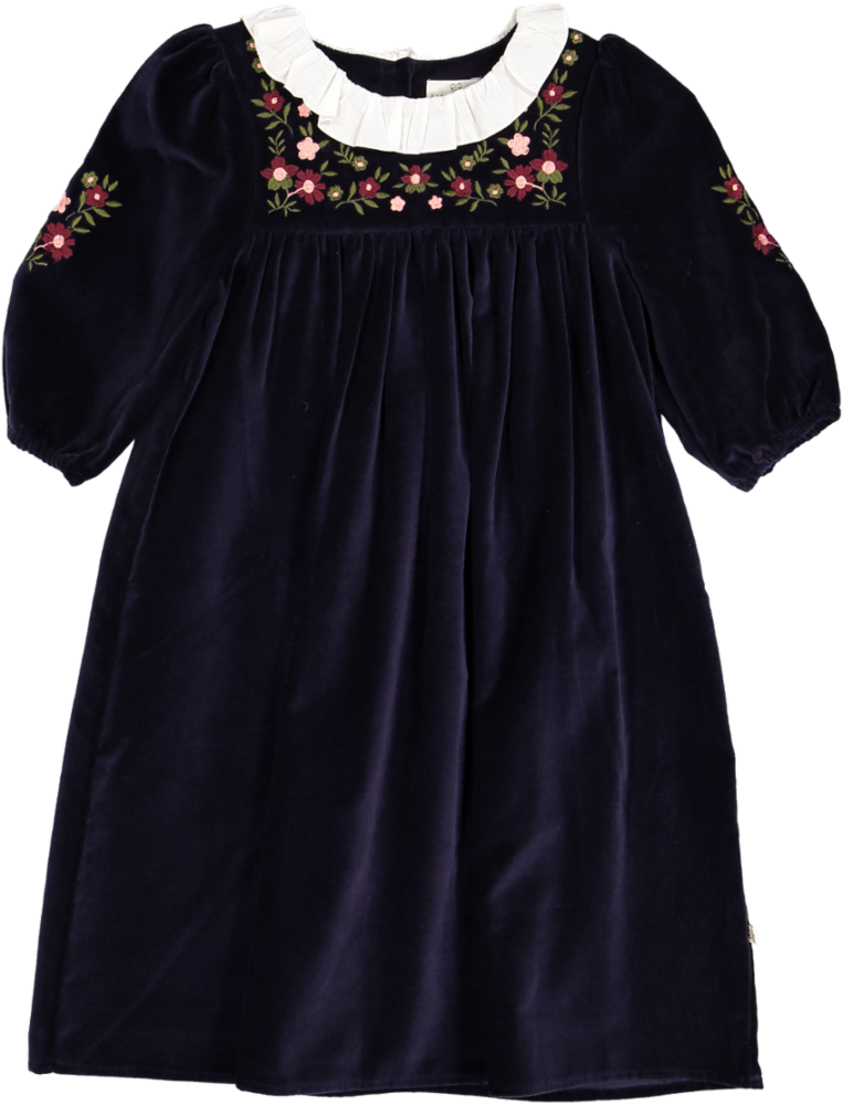 cotton velvet dress Fuchisa cotton velvet dress with frills