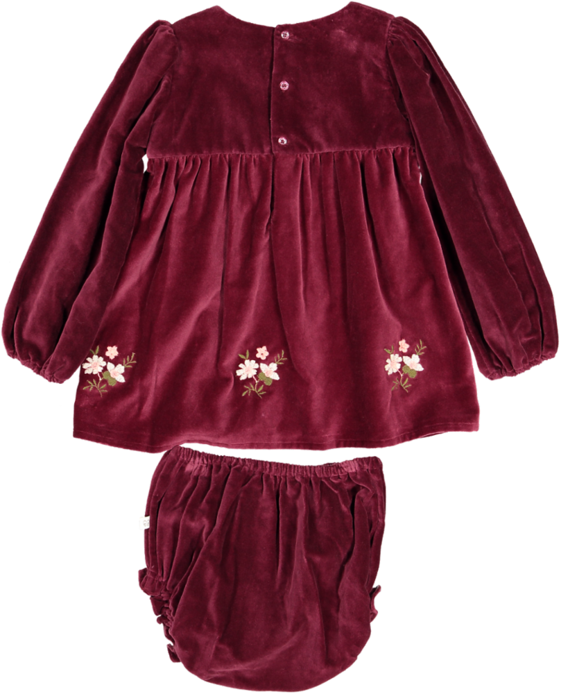 Joni Baby Dress and Bloomer-Dyed Cotton Velvet - Burgundy Colour