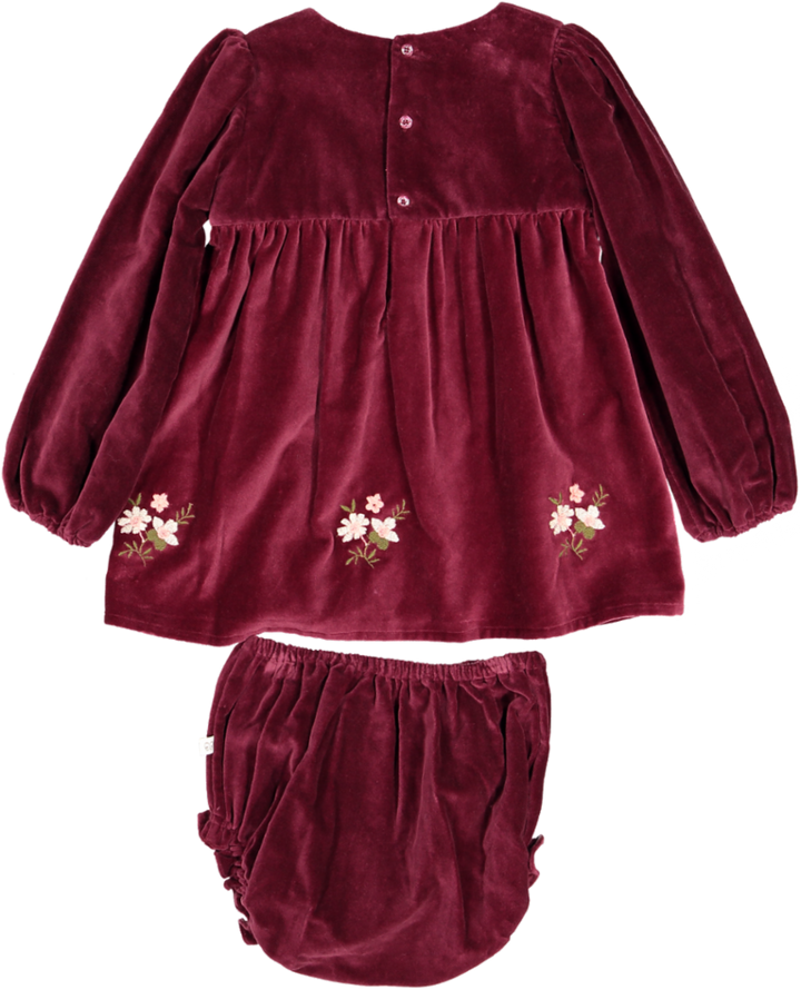 Joni Baby Dress and Bloomer-Dyed Cotton Velvet - Burgundy Colour
